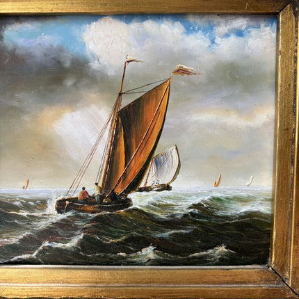Original Oil Painting Seascape "Sailing Vessels" Expressive Small Artwork Holland Art Shop