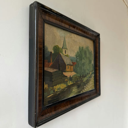 Traditional Landscape Oil Painting "Village Church" Authentic Small Artwork Holland Art Shop