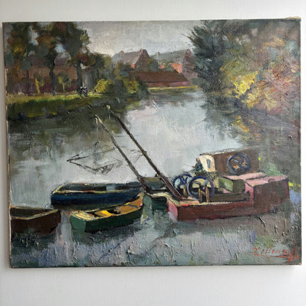 Elegant Harbor Scene Oil Painting "Docked Boats" Timeless Art Holland Art Shop
