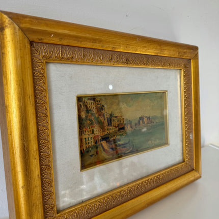 Classic Oil Painting Scenery "Coastal Village Scene" Striking Small Artwork
