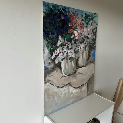 Rustic Flowery Still Life Oil Painting "Flower Pots" Elegant Large Artwork Holland Art Shop
