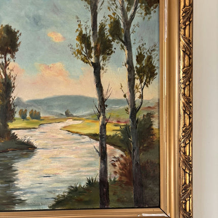 Classic Oil Painting Landscape "Riverbank Trees" Antique Large Art Holland Art Shop