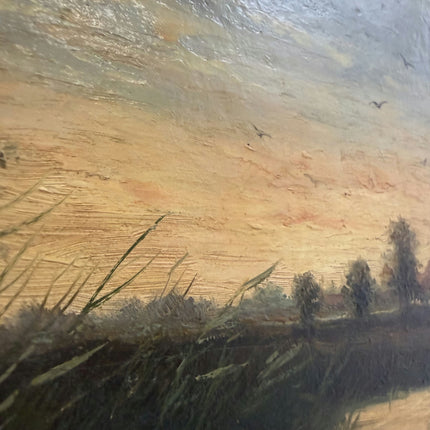 19th Century Antique Seascape Oil Painting "Fishing Boat" Artwork Holland Art Shop
