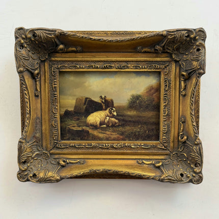 19th Century Antique Animals Oil Painting "Gilded Frame" Small Artwork Holland Art Shop