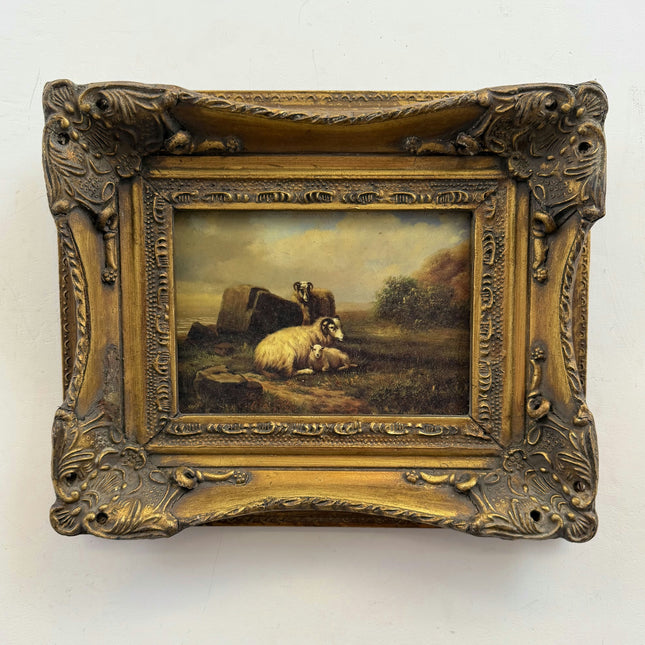 19th Century Antique Animals Oil Painting "Gilded Frame" Small Artwork Holland Art Shop