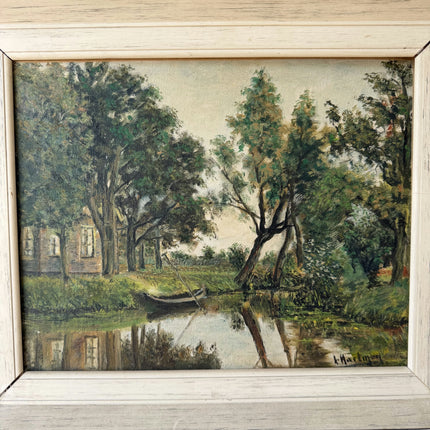 Handcrafted Landscape Oil Painting "Riverside Trees" Traditional Small Art Holland Art Shop