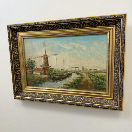 Authentic Landscape Oil Painting "Windmill Tower" Traditional Belgian Artwork Holland Art Shop