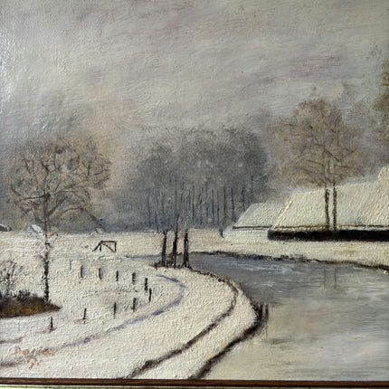 Handcrafted Winter Landscape Oil Painting "Snowy Cottage" Rustic Art Holland Art Shop