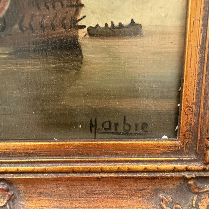 Handcrafted Seascape Oil Painting "Sailing Ship" Rustic Small Artwork Holland Art Shop