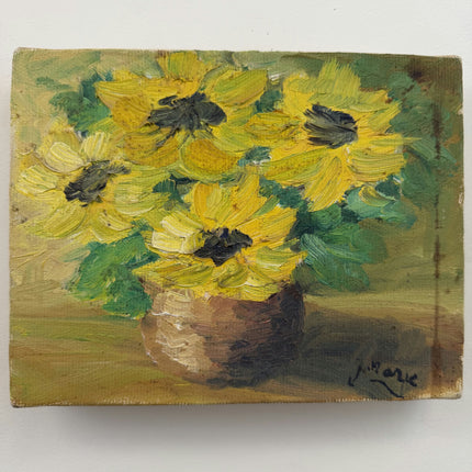Original Flowery Still Life Oil Painting "Sunflower Vase" Classic Small Art Holland Art Shop