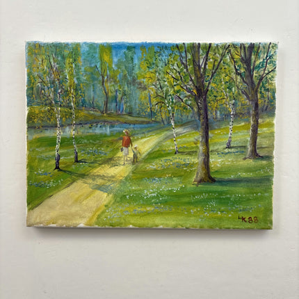 Original Landscape Oil Painting "Woman Walking" Expressive Small Art Holland Art Shop