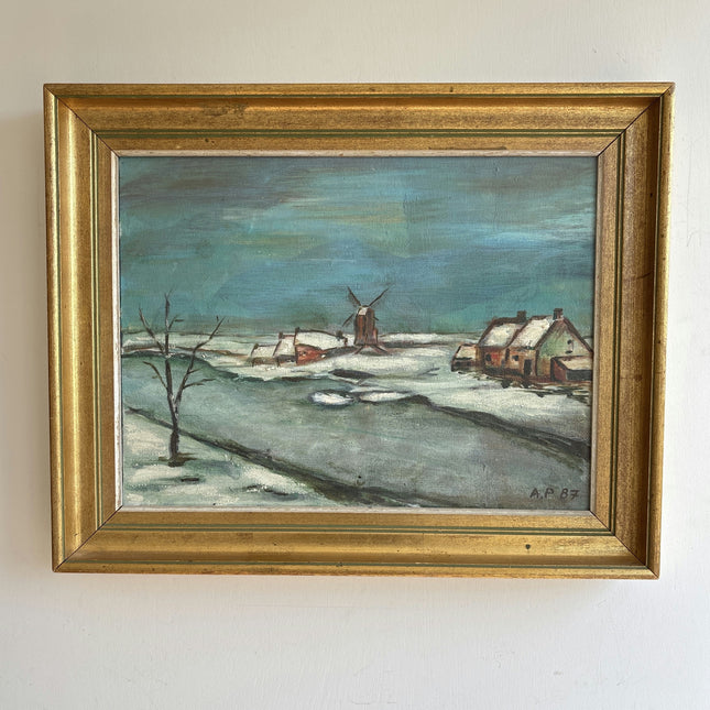 Timeless Winter Landscape Oil Painting "Snowy Village" Handcrafted Artwork Holland Art Shop
