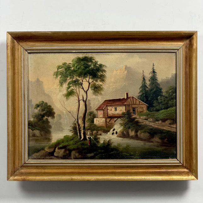 Antique Landscape Oil Painting "Riverside Cottage" Refined Artwork Holland Art Shop