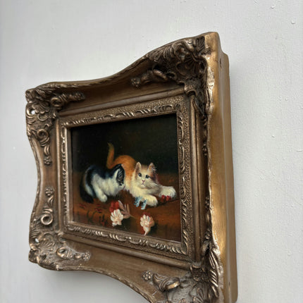 Expressive Animals Oil Painting "Two Kittens" Rustic Small Art Holland Art Shop