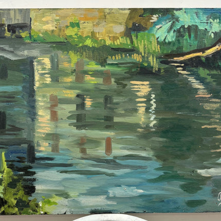 Expressive Harbor Scene Oil Painting "River Reflection" Refined Art Holland Art Shop