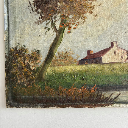 Classic Landscape Oil Painting "Thatched Huts" Vintage Small Art Holland Art Shop