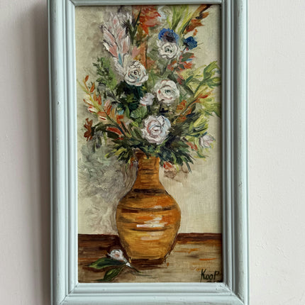 Expressive Floral Still Life Oil Painting "Striped Vase" Timeless Small Artwork Holland Art Shop
