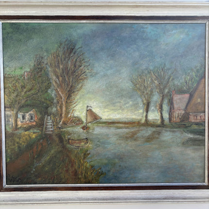 Elegant Landscape Oil Painting "Sailing Boat" Vintage Art Holland Art Shop