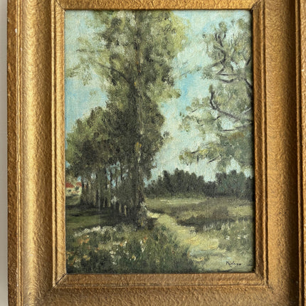 Vintage Landscape Oil Painting "Row Of Trees" Refined Small Artwork Holland Art Shop