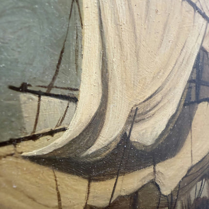 Handcrafted Seascape Oil Painting "Sailing Ship" Rustic Small Artwork Holland Art Shop