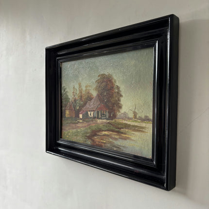 Timeless Farm Oil Painting "Red Roofhouse" Traditional Small Artwork Holland Art Shop
