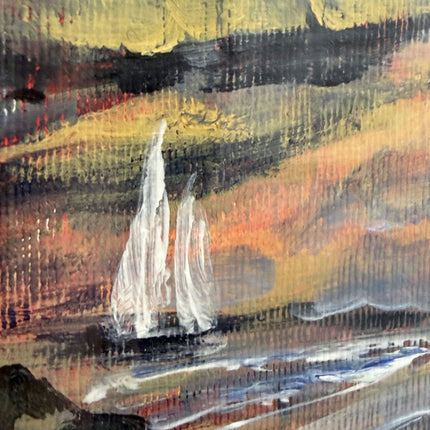Rustic Seascape Oil Painting "Sailboat Alone" Refined Small Art Holland Art Shop