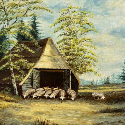 Handcrafted Animals Oil Painting "Thatched Barn" Timeless Small Artwork Holland Art Shop
