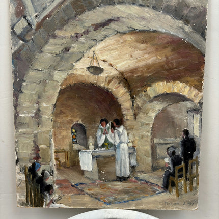 Classic Church Interior Oil Painting "Altar Priests" Refined Small Artwork Holland Art Shop