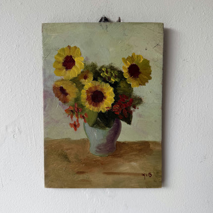 Authentic Flowery Still Life Oil Painting "Sunflower Vase" Vintage Small Artwork Holland Art Shop