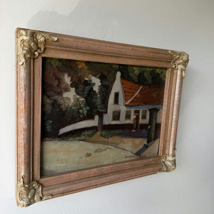 Vintage Landscape Oil Painting "White Cottage" Traditional Small Artwork Holland Art Shop
