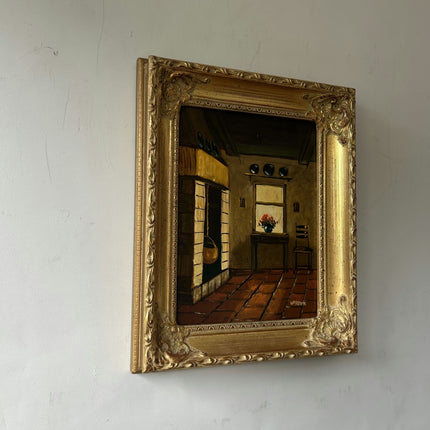 Vintage Interior Oil Painting "Gilded Frame" Rustic Small Art Holland Art Shop