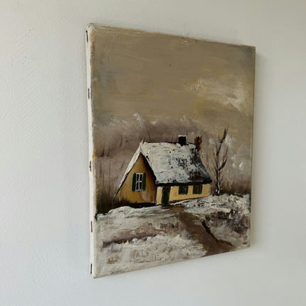 Original Winter Landscape Oil Painting "Snowy Cottage" Handcrafted Small Artwork Holland Art Shop