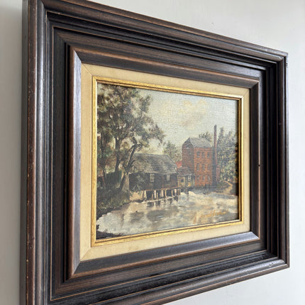 Vintage Cityscape Oil Painting "Riverside Mill" Expressive Artwork Holland Art Shop
