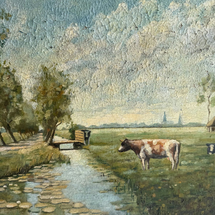 Refined Farm Oil Painting "Grazing Cows" Detailed Large Art Holland Art Shop