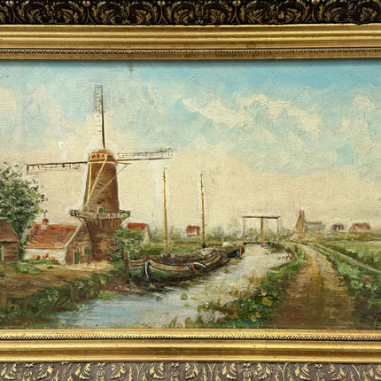 Authentic Landscape Oil Painting "Windmill Tower" Traditional Belgian Artwork Holland Art Shop