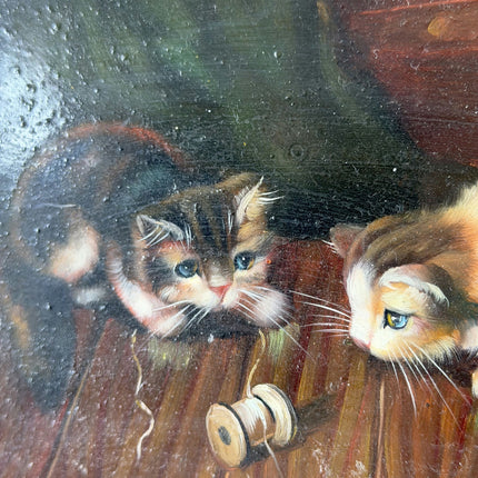 19th Century Oil Painting Animals "Playful Kittens" Small Artwork Holland Art Shop