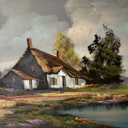 Handcrafted Landscape Oil Painting "Thatched Cottage" Expressive Large Artwork Holland Art Shop