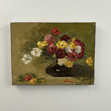 Refined Flowery Still Life Oil Painting "Flower Bouquet" Vintage Small Art Holland Art Shop