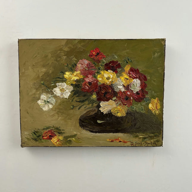 Refined Flowery Still Life Oil Painting "Flower Bouquet" Vintage Small Art Holland Art Shop
