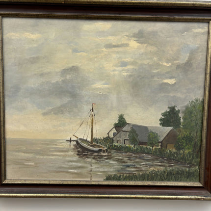 Timeless Seascape Oil Painting "Docked Sailboat" Detailed Artwork Holland Art Shop