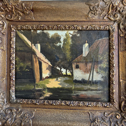 19th Century Antique Farm Oil Painting "Ornate Frame" Dutch Art Holland Art Shop