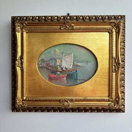 Timeless Harbor Scene Oil Painting "Gilded Frame" Classic Small Artwork Holland Art Shop