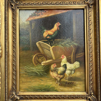 Handcrafted Animals Oil Painting "Rooster Perch" Vintage Small Artwork Holland Art Shop
