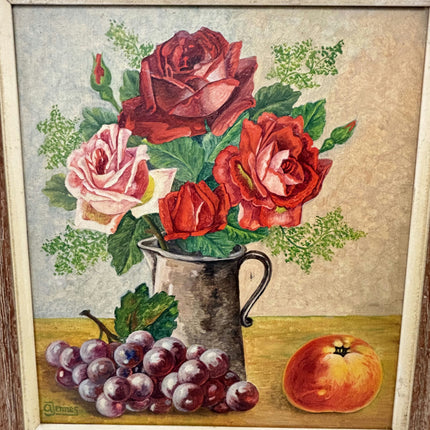 Vintage Flowery Still Life Oil Painting "Rose Bouquet" Expressive Small Artwork Holland Art Shop