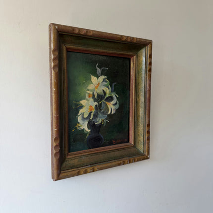 Expressive Floral Still Life Oil Painting "Flowered Vase" Vintage Small Artwork Holland Art Shop