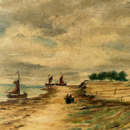 19th Century Antique Harbor Scene Oil Painting "Sailing Boats" Artwork Holland Art Shop