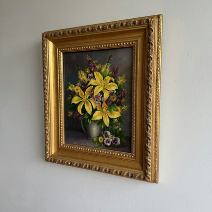 Traditional Floral Still Life Oil Painting "Yellow Lilies" Authentic Small Art Holland Art Shop