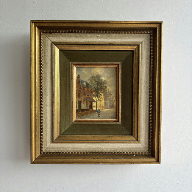 Elegant Cityscape Oil Painting "Gilded Frame" Vintage Small Artwork Holland Art Shop