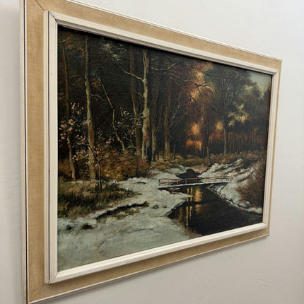 Elegant Winter Landscape Oil Painting "Snowy Bridge" Original Large Art Holland Art Shop