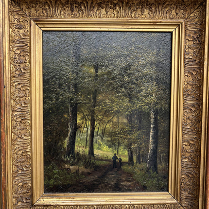 1881 Antique Landscape Oil Painting "Gilded Frame" Small Artwork Holland Art Shop
